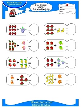 Çocuklar İçin toplam işlemi yaprak testleri 